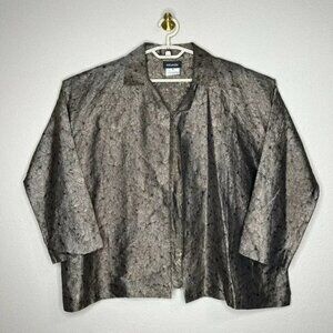 Eskandar Brown Silk Metallic Shimmer Floral Butterfly Open-Front Jacket